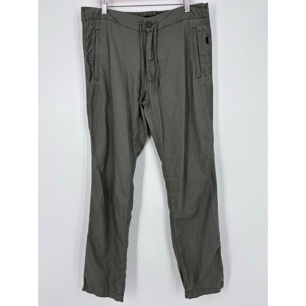 Onia Linen Cotton Blend Drawstring Elastic Waist Pants Mens L Olive Green Beach